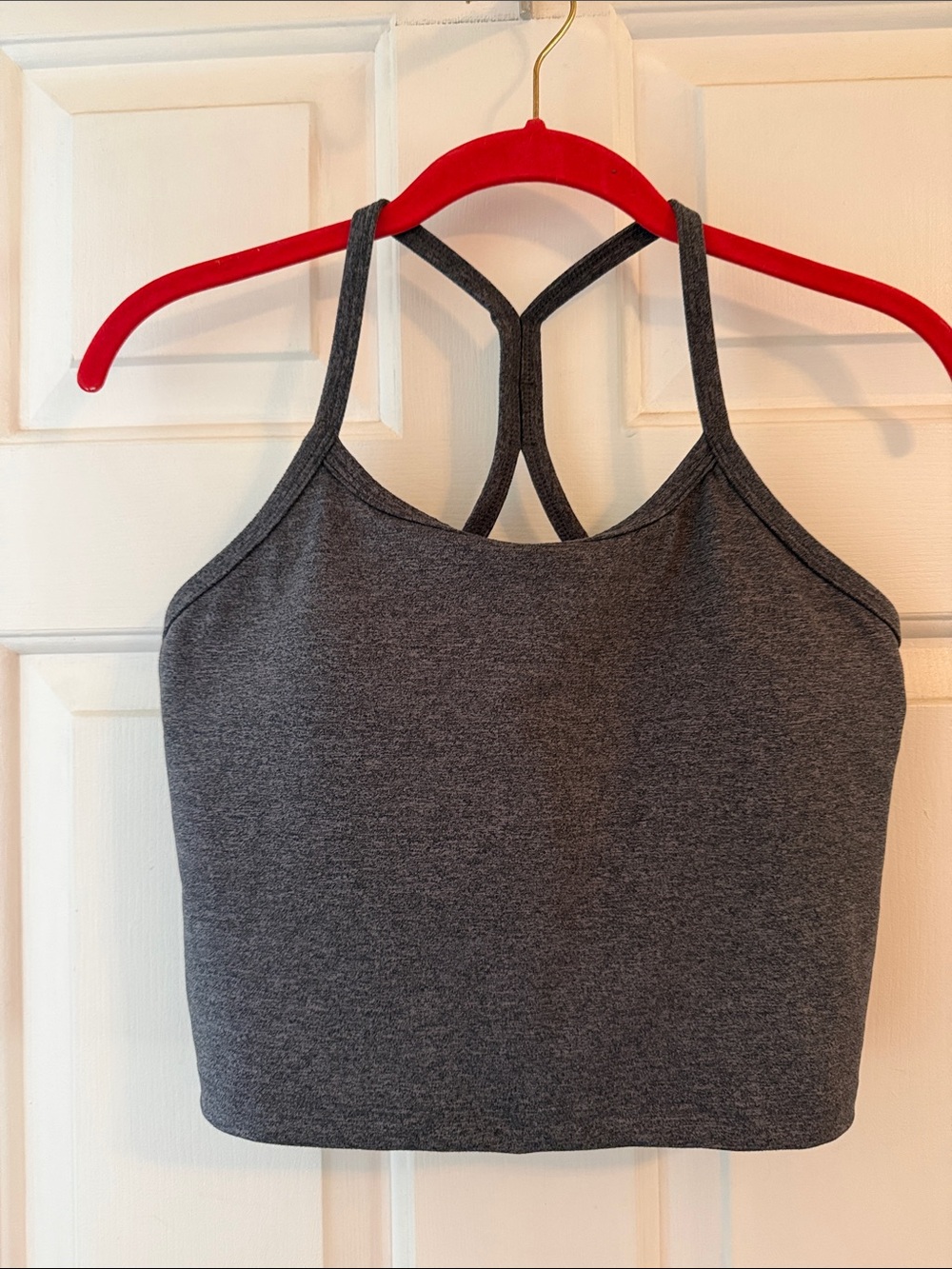 EUC Women’s Quince Heather Gray Ultra-Soft Y-Back Cropped Bra Tank, sz Medium